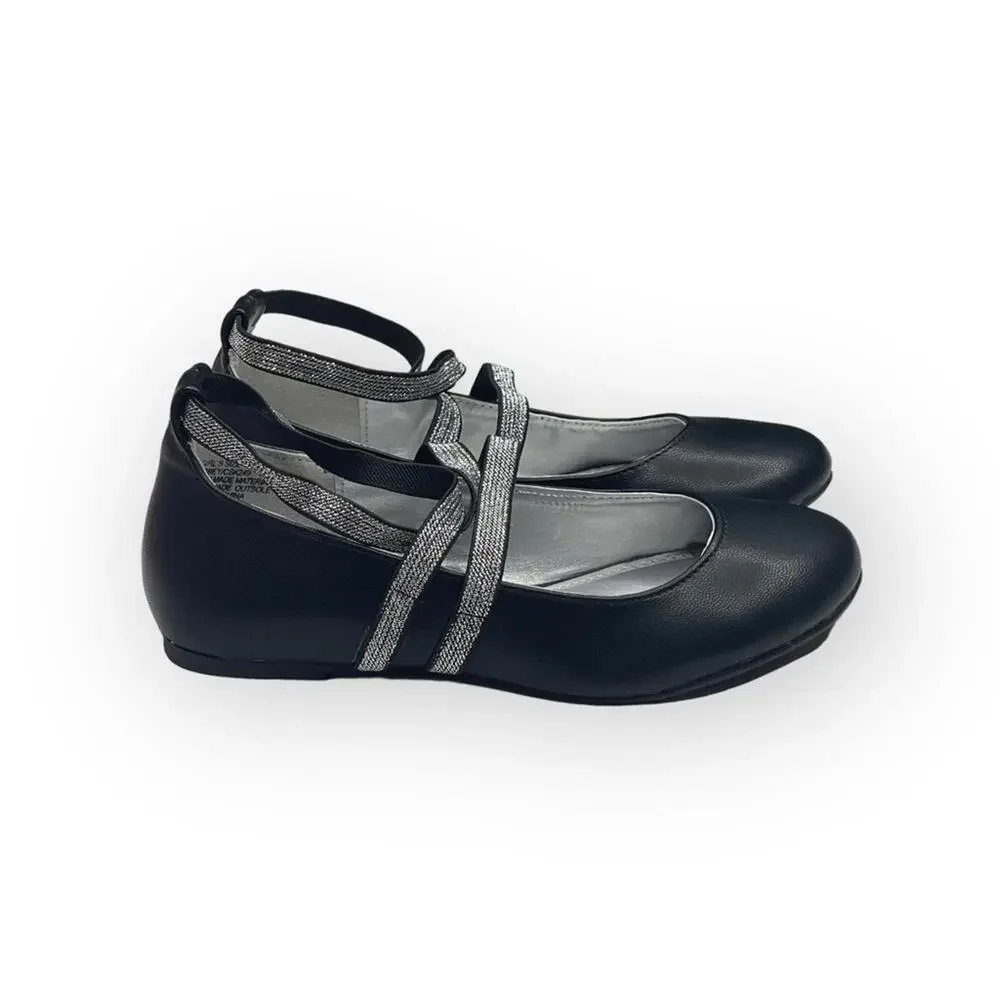new Mia ☀︎︎ Abbey Vegan Leather Ankle Strap Ballet Flat ☀︎︎ Black + Silver ☀︎ 13